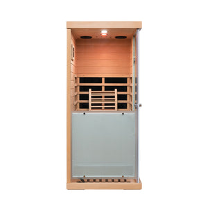 English Elm Large Hemlock Wood Infrared Sauna with Glass Front Bluetooth Audio and Red Light Therapy W2611P204516