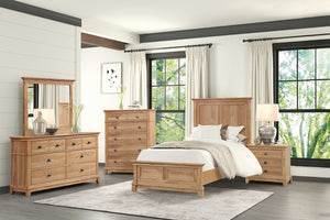 English Elm Bedroom Wooden Queen Bed with High Panel Headboard, Gold Trim Accent, Modern Luxury Design Natural,Oak 44 L x 50 W x 8 H B2741S00739