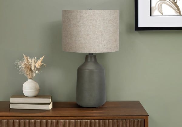English Elm Lighting, Contemporary 24" Concrete Table Lamp with Fabric Drum Shade, 3‑Way Rotary Dimmer, Stylish Grey 15 L x 15 W x 18 H B2710P220119