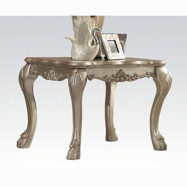 English Elm Gold Patina and Bone Square End Table with Oversized Claw Legs, Elegant Compact Accent for Living Rooms B062P209073