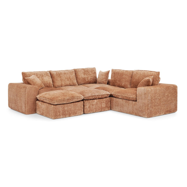 English Elm 107'' Boucle Modular Sectional with Reversible Chaise and Two Ottomans for Living Room Orange W1413S00169