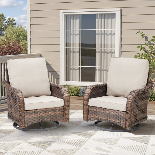 English Elm Patio Wicker Swivel Glider Rocker Set of 2 All Weather Resin Woven Porch Chairs Beige T3773P417372