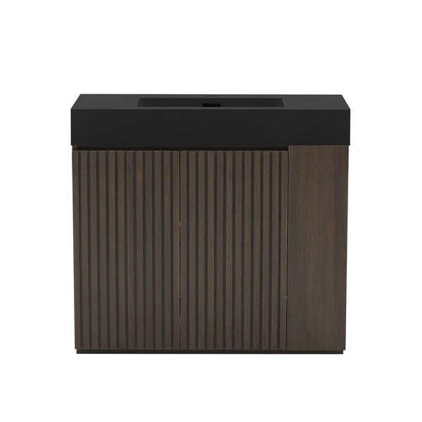 English Elm Galan Freestanding Bathroom Vanity Quartz Basin Fluted Wood Cabinet Modern Bath Oak,Smoke W1865S00221