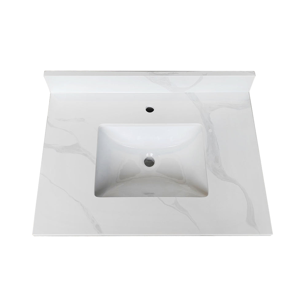 English Elm 31-inch Carrara Quartz Vanity Top Undermount Sink Backsplash Marble Look Bathroom W2699P459403