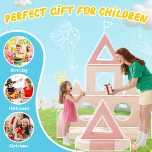 English Elm 16 Piece Modular Foam Play Couch Fort Building Set for Creative Kids Playroom Use Pink+White T5880P493421