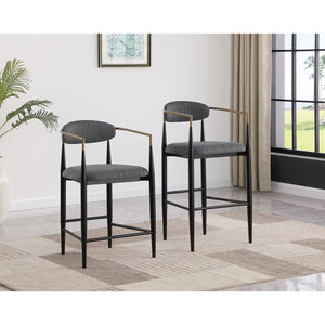 English Elm Renfroe Mid-Century Fabric Upholstered Bar Stool Set of 2 with Padded Back, Footrest and Black Base DARK GREY B062P299976