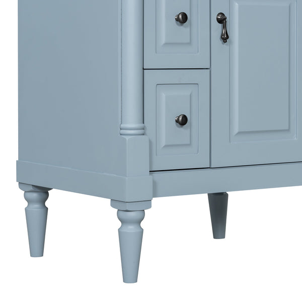 English Elm 24 Inch Freestanding Vanity with Ceramic Sink Rubberwood Frame Matte Finish Storage Blue+Grey N725P356058E