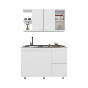 English Elm Desert Hills Multifunctional Kitchen Cabinet Set, Glossy White MDP Finish, Sink Module & Ample Storage B128S00190
