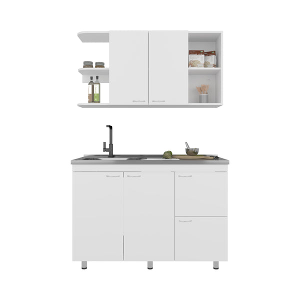 English Elm Desert Hills Multifunctional Kitchen Cabinet Set, Glossy White MDP Finish, Sink Module & Ample Storage B128S00190