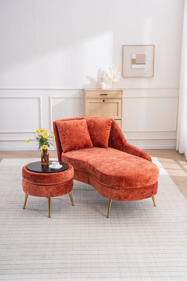 English Elm 58'' Chenille Chaise Lounge with Footstool Pocket Spring Comfort for Bedroom Living Room Red W2363S00088