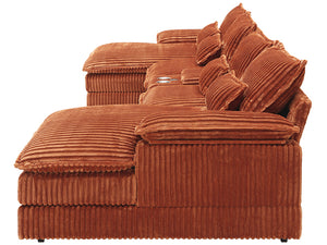 English Elm 120-inch Modular U-shaped Sectional Woolen Sofa with Usb Console Six Seat Living Room Orange W2564S00104