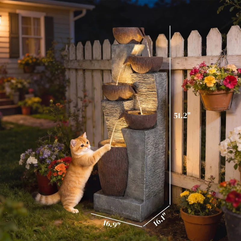 English Elm Outdoor Lion Head Wall Fountain Three Tier Cascading Resin with Led Ambiance T3971P476391