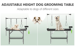 English Elm 47'' Stainless Steel Foldable Pet Grooming Station with Adjustable Arm Noose Mesh Tray Black W3587P462651