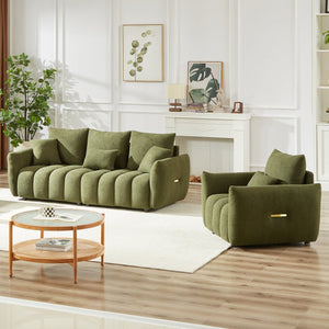 English Elm 3 Plus 1 Seater Teddy Fleece Sofa Set Wooden Frame Foam Spring Living Room Pair Green W1193S00187