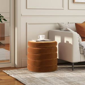 English Elm Jennifer Taylor Home - Fuji Oversized Round Storage Ottoman with Bouclé Upholstery, Kiln-Dried Birch Frame & Hidden Compartment Burnt Orange B2719P238419