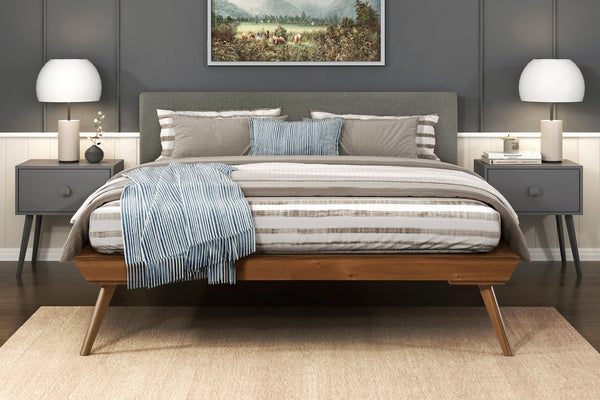 English Elm 1pc Full Platform Bed Dark Gray Upholstered Headboard Chestnut Wood Full Size Durable Frame B011S01549