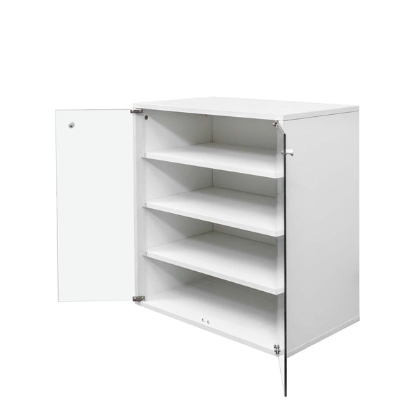 English Elm Shoe Display Case with RGB LED Remote, Tempered Glass Stackable Organizer for Sneakers Showcase White W331P242611