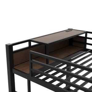 English Elm Full Size Metal Loft Bed with Stair Storage Shelves Bookshelf for Dorms Bedroom W1580S00347