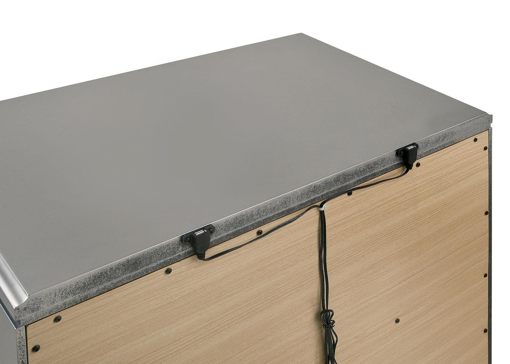 English Elm 2 Drawers Nightstand With Glamorous Mirror Trim, Vintage Elegance, And Ample Storage For Bedrooms B016P252825