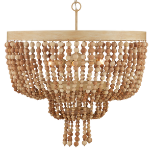 Sabia Chandelier - Bohemian Wood Bead Lighting Fixture with Coco Cream Finish for Elegant Spaces