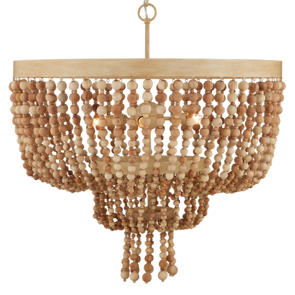 Sabia Chandelier - Bohemian Wood Bead Lighting Fixture with Coco Cream Finish for Elegant Spaces