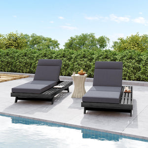 English Elm Lounge Chaise Outdoor Acacia Wood Slatted Frame with Water Resistant Cushion Resort Style Black,Dark Gray N770P442B67G
