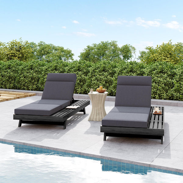 English Elm Lounge Chaise Outdoor Acacia Wood Slatted Frame with Water Resistant Cushion Resort Style Black,Dark Gray N770P442B67G
