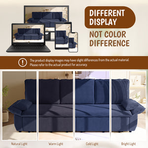 English Elm 94.5" King Convertible Sleeper Sofa Corduroy Upholstered Chaise Lounge Guest Room Bed Blue W1885S00310