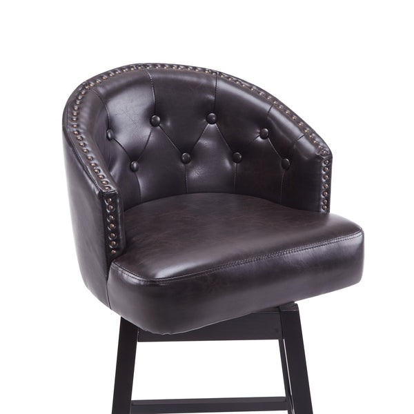 English Elm Christopher Knight Home® - 33.25" Swivel Counter Stools Set of 2 — 360° Faux Leather Bar Stools with Tufted Back, Footrest, Adjustable Feet WF532108BRN