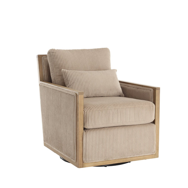 English Elm Corduroy Swivel Barrel Chair with Removable Cushion 360° Metal Base Sturdy Hardwood Frame Cozy Lounge Seat Camel W395P209394