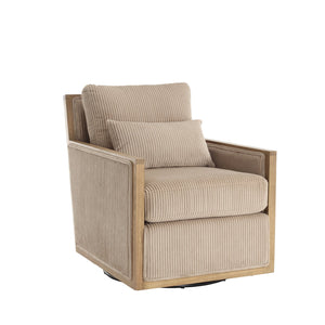 English Elm Corduroy Swivel Barrel Chair with Plush Foam Cushion, 360° Metal Base, Durable Hardwood Frame, Cozy Sitting Experience Camel W395P209394