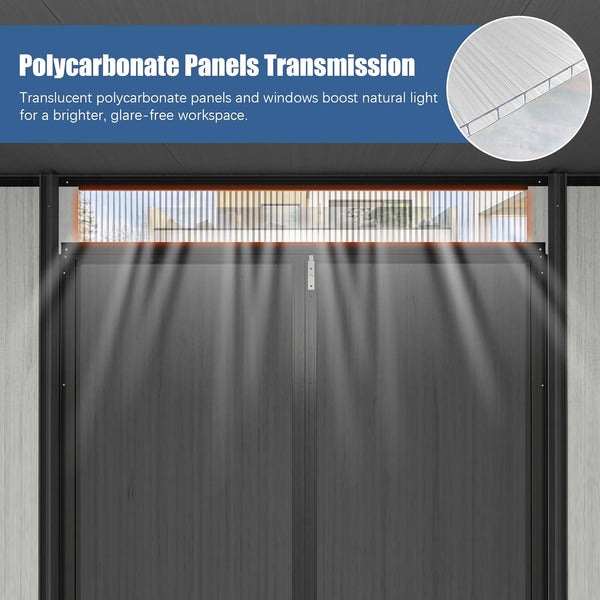 English Elm 6x11ft Outdoor Resin Shed Lockable Doors Skylight Vents Rust Proof Backyard Storage W1859S00175