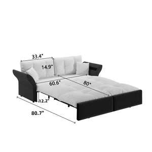 English Elm 74.4" Queen Velvet Sleeper Sofa Artisan Floral Tufted Cushions Converts for Guest Rooms Grey W1885S00170