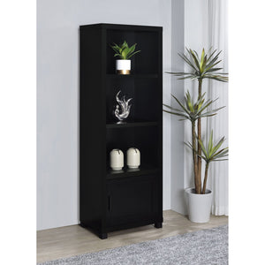 English Elm Sandlin Black 3-Shelf Media Tower with Cabinet — Tall 70.75" Engineered Wood Storage for Living Room Decor and Books B062P299923