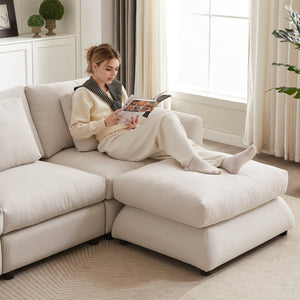 English Elm MH102.2 Modular 102.2" L-Shaped Sectional Sofa with Ottoman, 3 Cushions & Pillows, Upholstered Comfort Beige W1193S00136