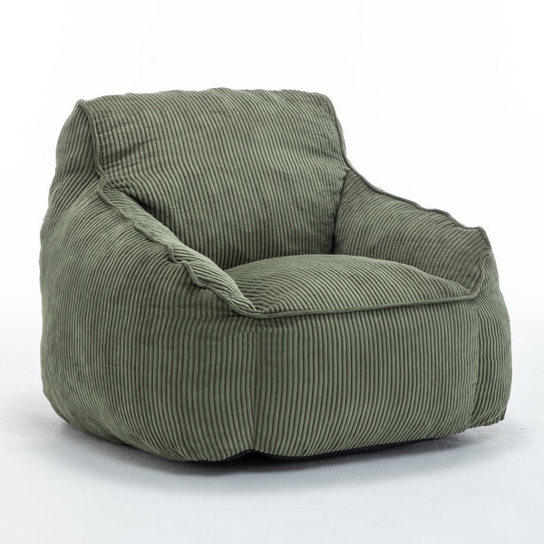 English Elm Giant Corduroy Bean Bag Sofa with Armrests Foam Filled Cozy Adult Lounge Chair Green W2200P442802