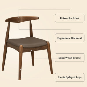 English Elm [video] Rubberwood Dining Chairs Set of 2 Faux Leather Ergonomic Retro Splayed Leg Design Brown,Walnut N759P386879D