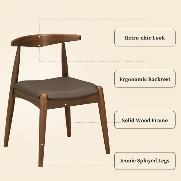 English Elm [video] Rubberwood Dining Chairs Set of 2 Faux Leather Ergonomic Retro Splayed Leg Design Brown,Walnut N759P386879D