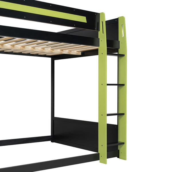 English Elm Full-size Gaming Loft Bed with Integrated Rgb Desk Usb Ports and Esports Frame Green LT000239AAG