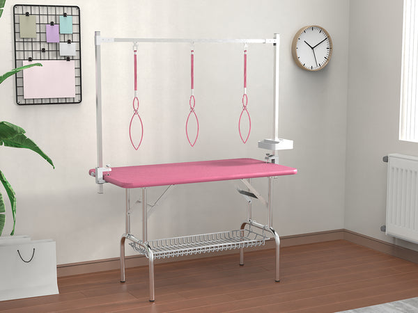 English Elm 47inch Stainless Steel Foldable Pet Grooming Table with Arm Noose and Mesh Supply Tray W3587P409930