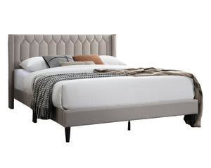 English Elm Modern Burlap Platform Bed Queen with Geometric Diamond Tufted Headboard, Sleek No-Box Spring Design Light Brown 66 L x 23 W x 9 H B011P238959