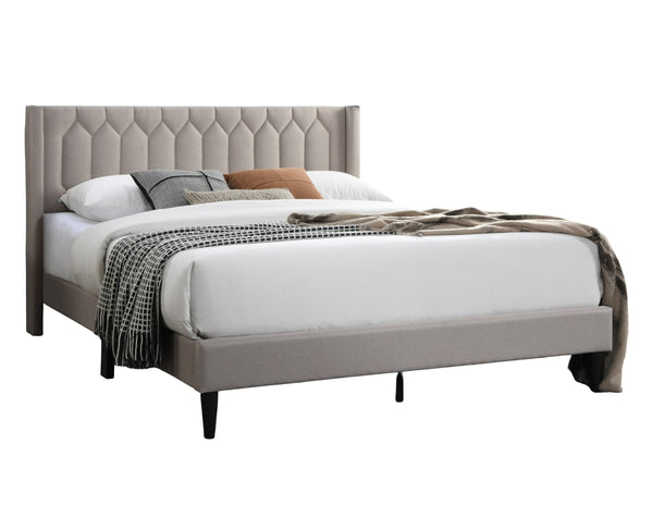 English Elm Modern Burlap Platform Bed Queen with Geometric Diamond Tufted Headboard, Sleek No-Box Spring Design Light Brown 66 L x 23 W x 9 H B011P238959