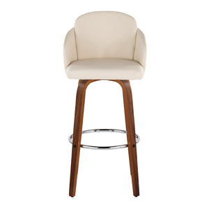 English Elm Fixed-height Mid-century Barstools with Walnut Legs and Grey Upholstered Seats Set B202S01903