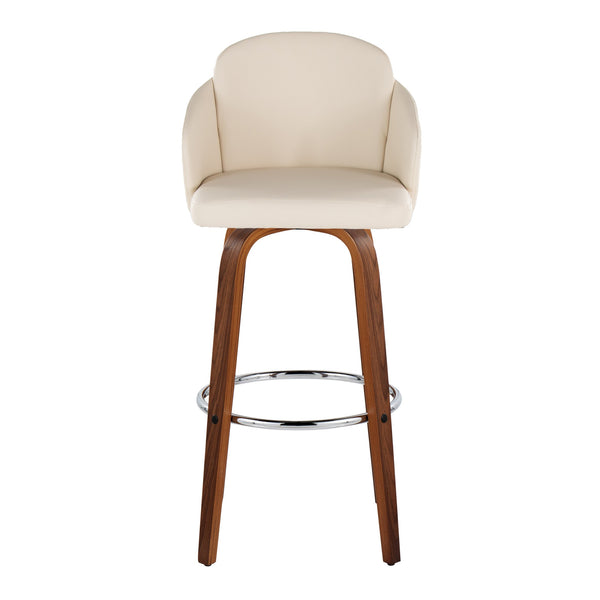English Elm Fixed-height Mid-century Barstools with Walnut Legs and Grey Upholstered Seats Set B202S01903