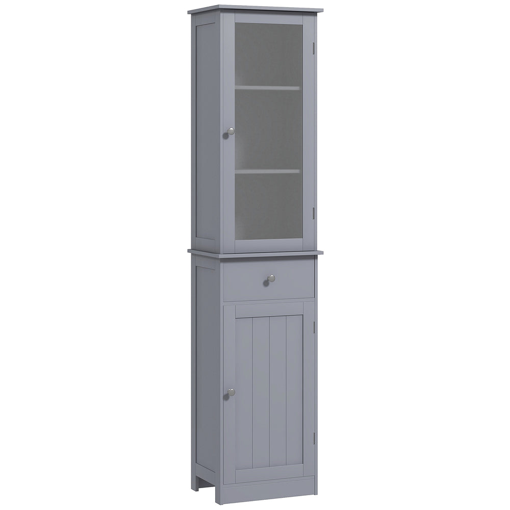 English Elm Kleankin Slim Bathroom Storage Cabinet - Stylish Gray Linen Tower With Acrylic Door & Drawer Storage W2225P229310