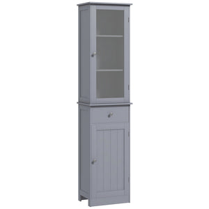 English Elm Kleankin Slim Bathroom Storage Cabinet - Stylish Gray Linen Tower With Acrylic Door & Drawer Storage W2225P229310