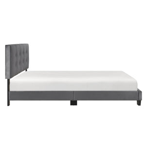 English Elm 1pc Queen Platform Bed Brown Velvet Upholstered with Button Tufted Adjustable Headboard, Low-Profile Solid Wood Frame 42" H Dark Gray 65.5 L x 26 W x 5 H B011P203579