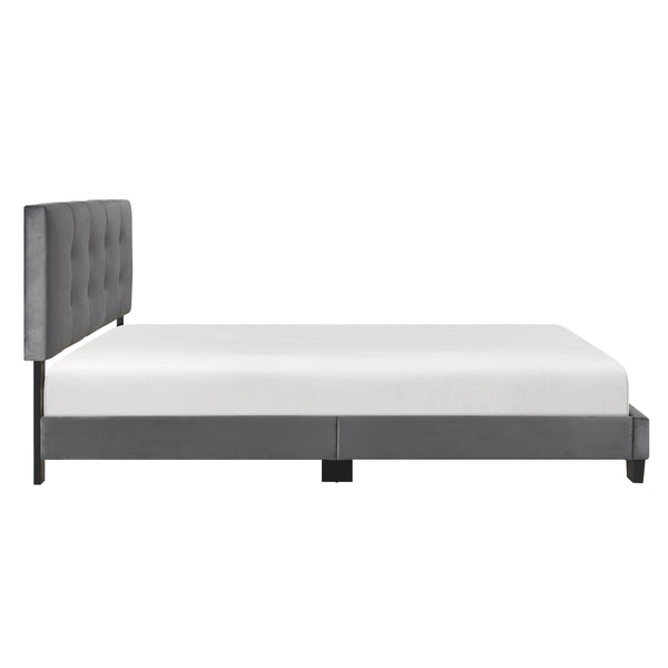 English Elm 1pc Queen Platform Bed Brown Velvet Upholstered with Button Tufted Adjustable Headboard, Low-Profile Solid Wood Frame 42" H Dark Gray 65.5 L x 26 W x 5 H B011P203579