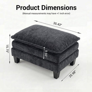 English Elm Rectangular Chenille Upholstered Ottoman Soft Foam Footrest for Living Room or Bedroom Black W2519P486098