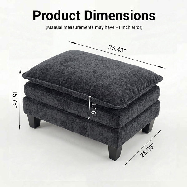 English Elm Rectangular Chenille Upholstered Ottoman Soft Foam Footrest for Living Room or Bedroom Black W2519P486098